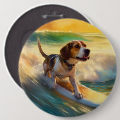 Beagle strand surfen schilderij ronde button 6,0 cm (Voorkant /achterkant)