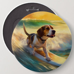 Beagle strand surfen schilderij ronde button 6,0 cm
