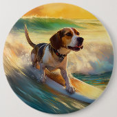 Beagle strand surfen schilderij ronde button 6,0 cm (Voorkant)