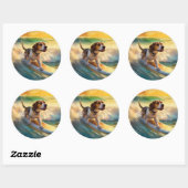 Beagle strand surfen schilderij ronde sticker (Vel)