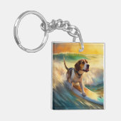Beagle strand surfen schilderij sleutelhanger (Voorkant Links)