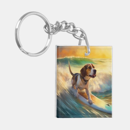 Beagle strand surfen schilderij sleutelhanger (Voorkant Links)