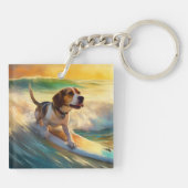 Beagle strand surfen schilderij sleutelhanger (Achterkant)