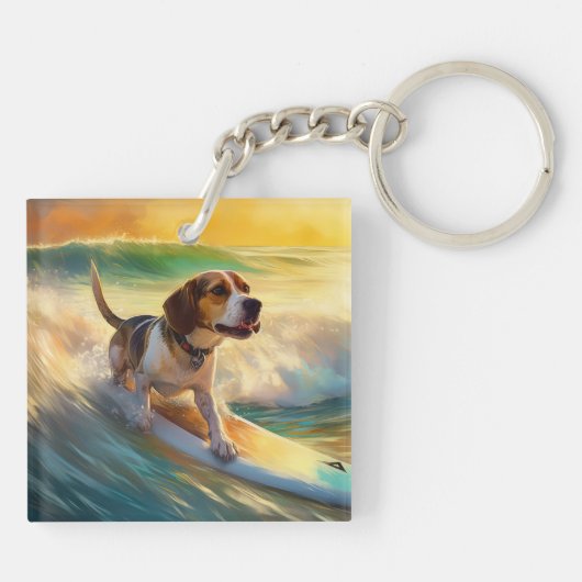 Beagle strand surfen schilderij sleutelhanger (Achterkant)