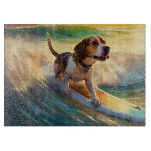 Beagle strand surfen schilderij snijplank (Voorkant)