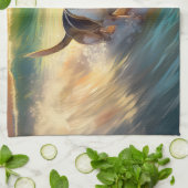 Beagle strand surfen schilderij theedoek (Gevouwen)