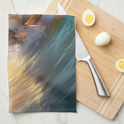 Beagle strand surfen schilderij theedoek (Quarter Fold)