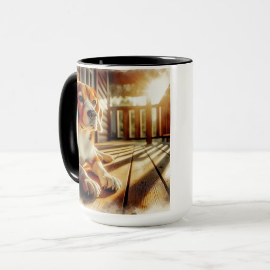 Beagle Sunning op Porch Coffee Mok Cup (Voorkant links)