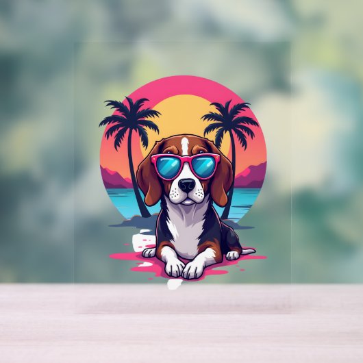 Beagle Sunset Achtergrond Shirt, Beagle Moeder, Be Acryl Bord (Neutraal)