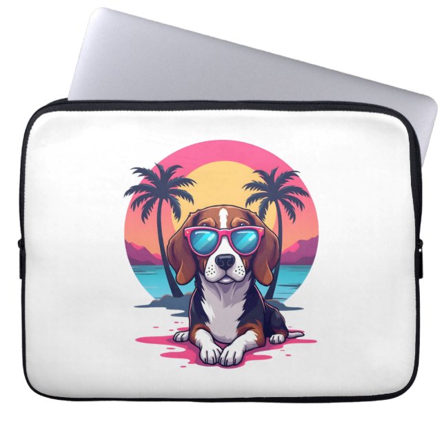 Beagle Sunset Achtergrond Shirt, Beagle Moeder, Be Laptop Sleeve (Voorkant)