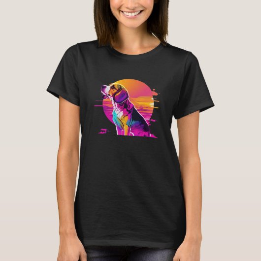 Beagle Synthwave 80s Retrowave Aesthetic T-shirt (Voorkant)