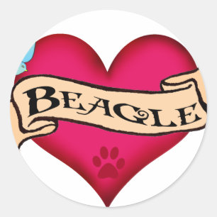 Beagle Tattoo Hart Ronde Sticker