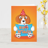 Beagle - Teken - Happy Birthday Kaart (Gele Bloem)