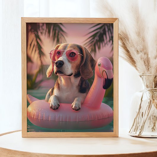 Beagle Tropical Summer Vibes Pet Portrait Muurkunst Sets