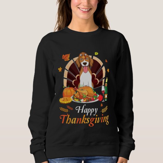 Beagle Turkey Costume Wine Pie Pumpkin Happy Dank Trui (Voorkant)