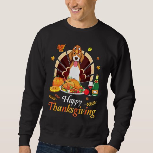 Beagle Turkey Costume Wine Pie Pumpkin Happy Dank Trui (Voorkant)