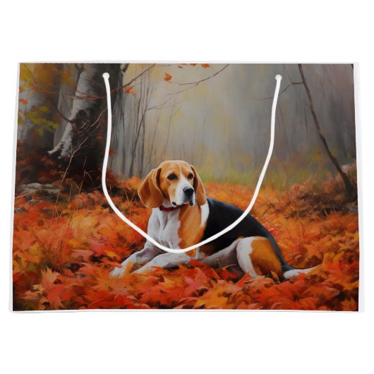 Beagle tussen herfstbladeren inspireert groot cadeauzakje (Voorkant)