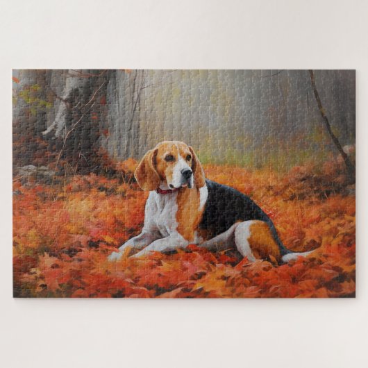 Beagle tussen herfstbladeren inspireert legpuzzel (Horizontaal)