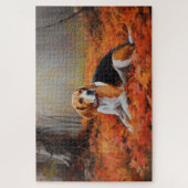 Beagle tussen herfstbladeren inspireert legpuzzel (Verticaal)