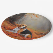 Beagle tussen herfstbladeren inspireert papieren bordje (Gekanteld)