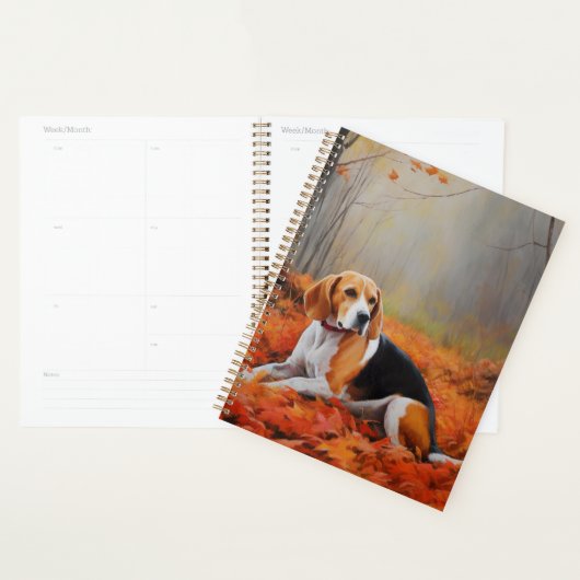 Beagle tussen vallende herfstbladeren inspireert planner (Display)
