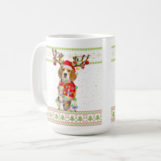 Beagle Ugly Kerstlampjes Koffiemok (Voorkant links)