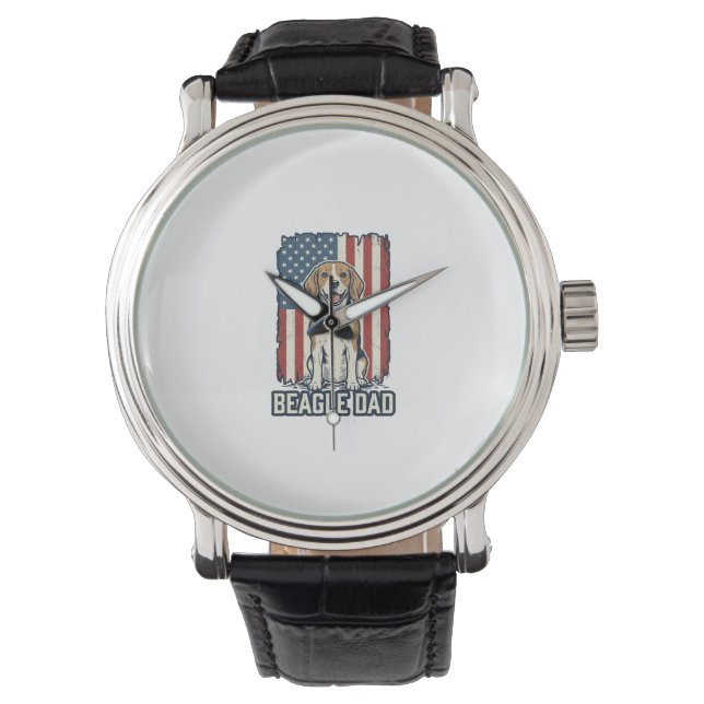 Beagle Vader Patriottische Vintage Gravure Honden  Horloge (Voorkant)
