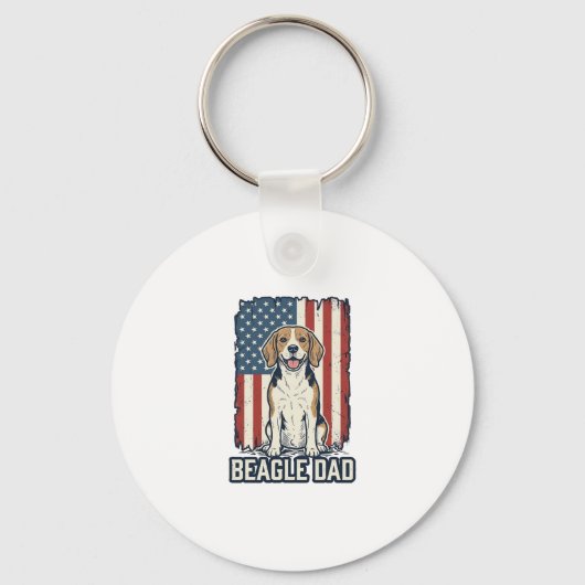 Beagle Vader Patriottische Vintage Gravure Honden Sleutelhanger (Voorkant)