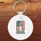 Beagle Vader Patriottische Vintage Gravure Honden Sleutelhanger (Voorkant)
