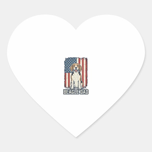 Beagle Vader Patriottische Vintage Gravure Hondeno Hart Sticker (Voorkant)