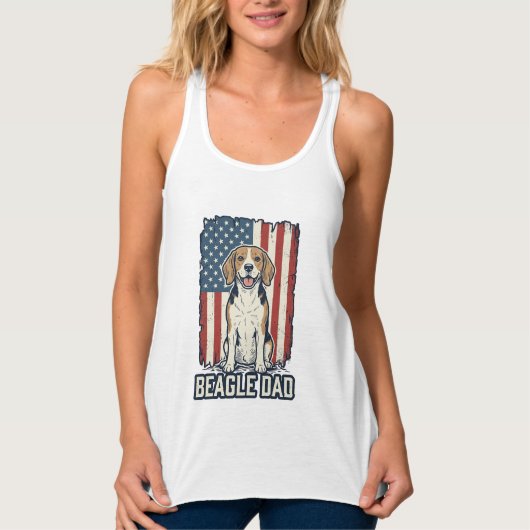 Beagle Vader Patriottische Vintage Gravure Hondeno Tanktop (Voorkant)