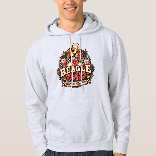 Beagle Vader Retro Diner Pootafdruk Badge Hoodie (Voorkant)