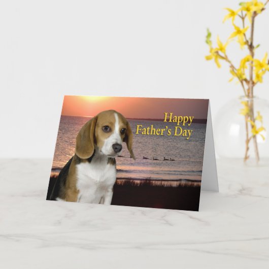 Beagle Vaderdag Kaart (Gele Bloem)