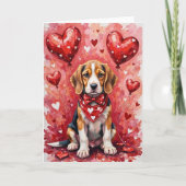 Beagle Valentijnsdag Hond met Hartjes Rood Kaart (Voorkant)