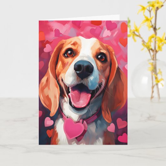 Beagle Valentijnsdag Kaart (Gele Bloem)