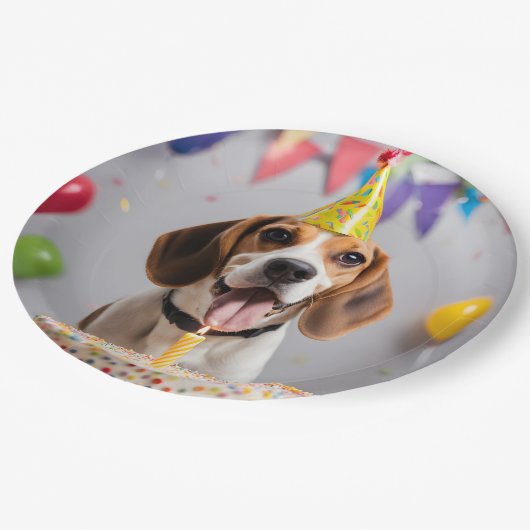 Beagle verjaardagsfeestje papieren bordje (Gekanteld)