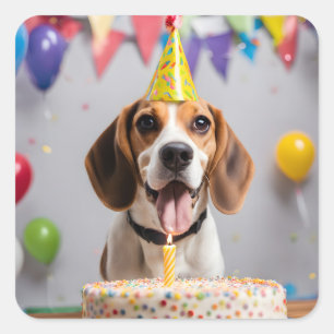 Beagle verjaardagsfeestje vierkante sticker