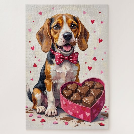 Beagle verslindt Valentijnschocolade doos Legpuzzel (Verticaal)