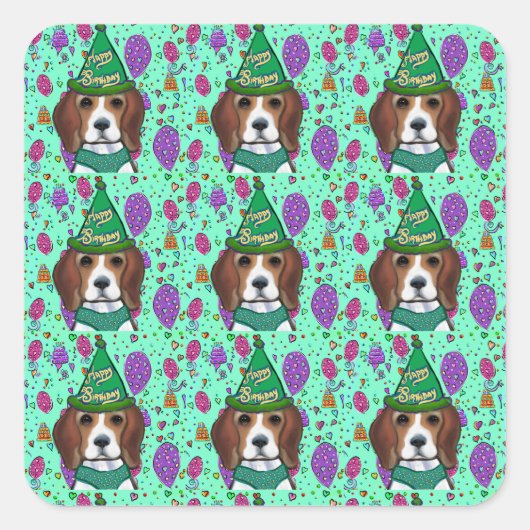BEAGLE VIERKANTE STICKER (Voorkant)