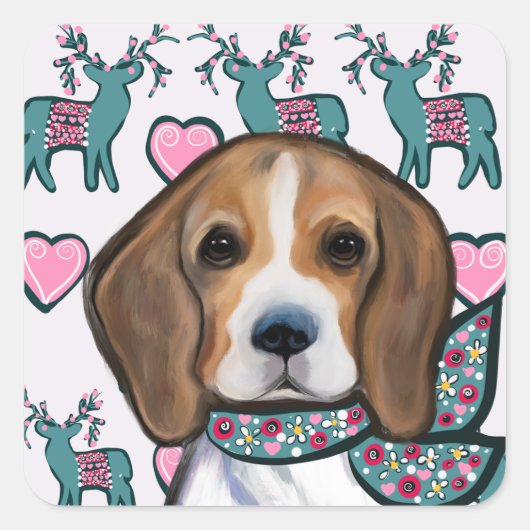Beagle Vierkante Sticker (Voorkant)