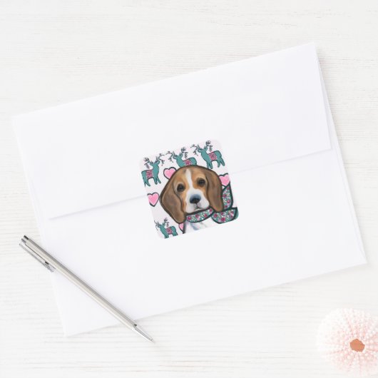 Beagle Vierkante Sticker (Envelop)