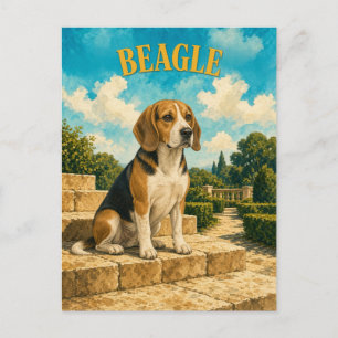 Beagle, Vintage Waterverf Honden Kunst Briefkaart