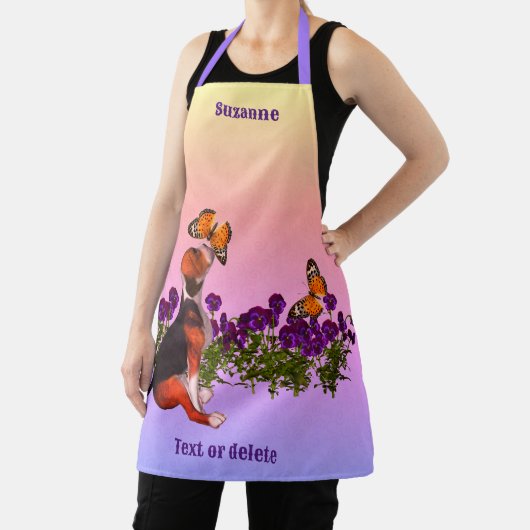 Beagle vlinders bloemen dier gepersonaliseerd schort (Insitu)