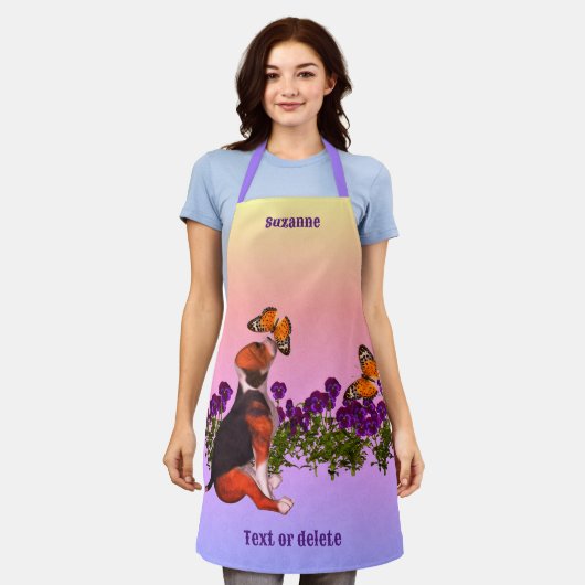 Beagle vlinders bloemen dier gepersonaliseerd schort (Gedragen)