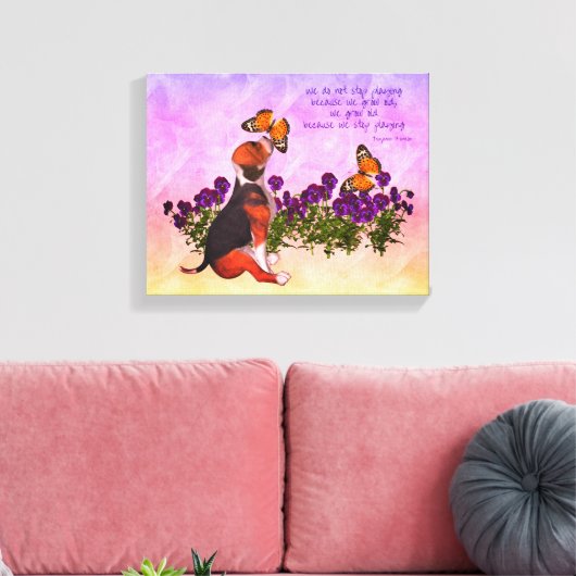Beagle Vlinders Bloemen Inspirerend Life Quote Canvas Afdruk (Insitu (Woonkamer))