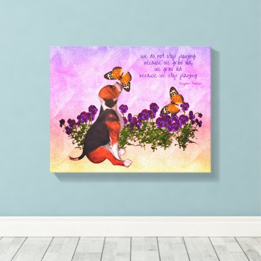 Beagle Vlinders Bloemen Inspirerend Life Quote Canvas Afdruk (Insitu (Houten vloer))