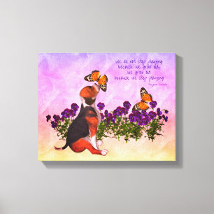 Beagle Vlinders Bloemen Inspirerend Life Quote Canvas Afdruk