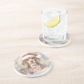 Beagle wacht op Kerstman Waterverf Zandsteen Onderzetter (Zijkant)