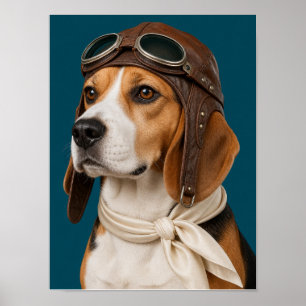 Beagle Wandkunst — Vintage Vlieger Piloot Huisdier Poster