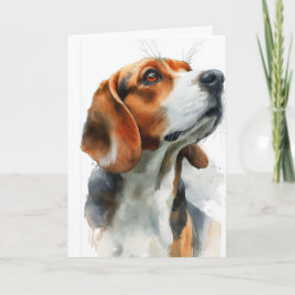 Beagle watercolor portrait kaart